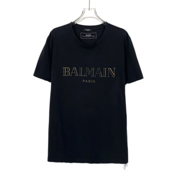 Balmain Black Logo Letter Printed Cotton Round-Neck Short-Sleeved T-Shirt XXL - Picture 1 of 7